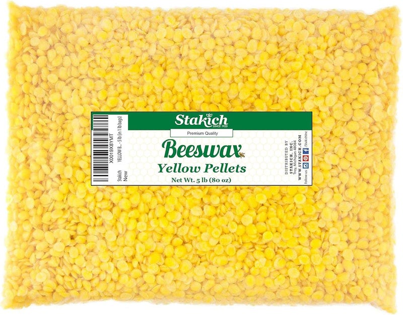 Stakich Yellow Beeswax Pellets - Natural Cosmetic Grade, 5 Pounds